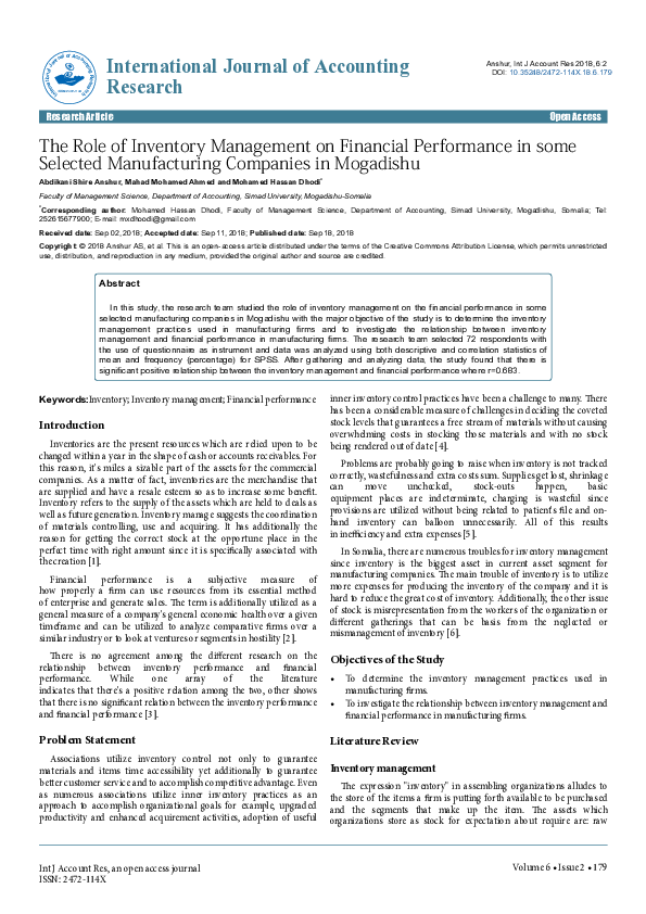 (PDF) The Role of Inventory Management on Financial Performance in Some ...
