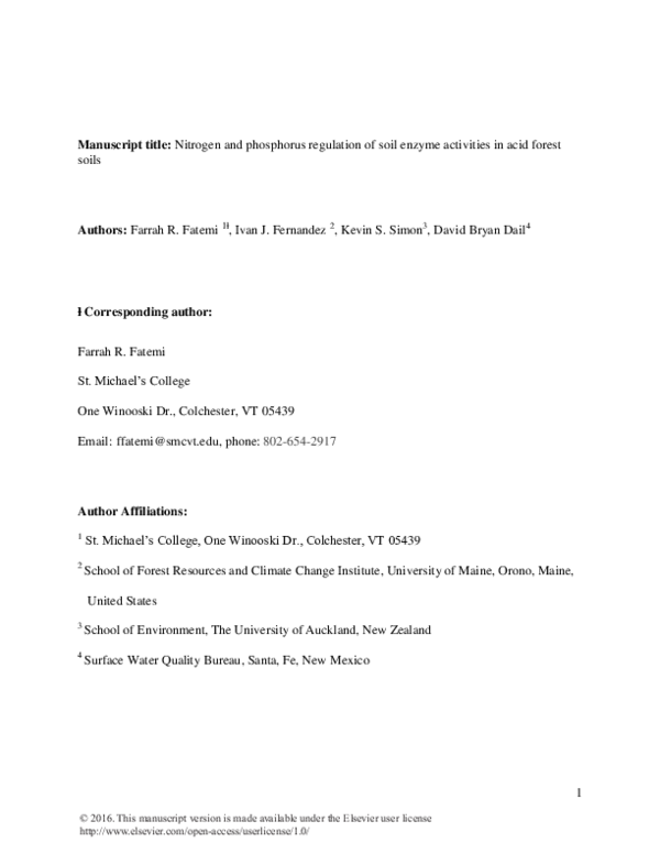 (PDF) Nitrogen and phosphorus regulation of soil enzyme activities in ...