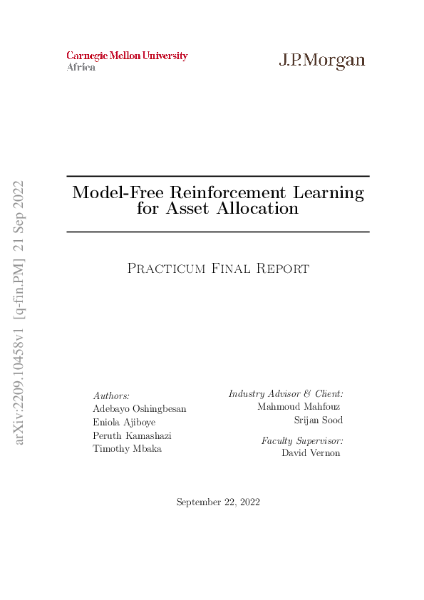 (PDF) Model-Free Reinforcement Learning for Asset Allocation