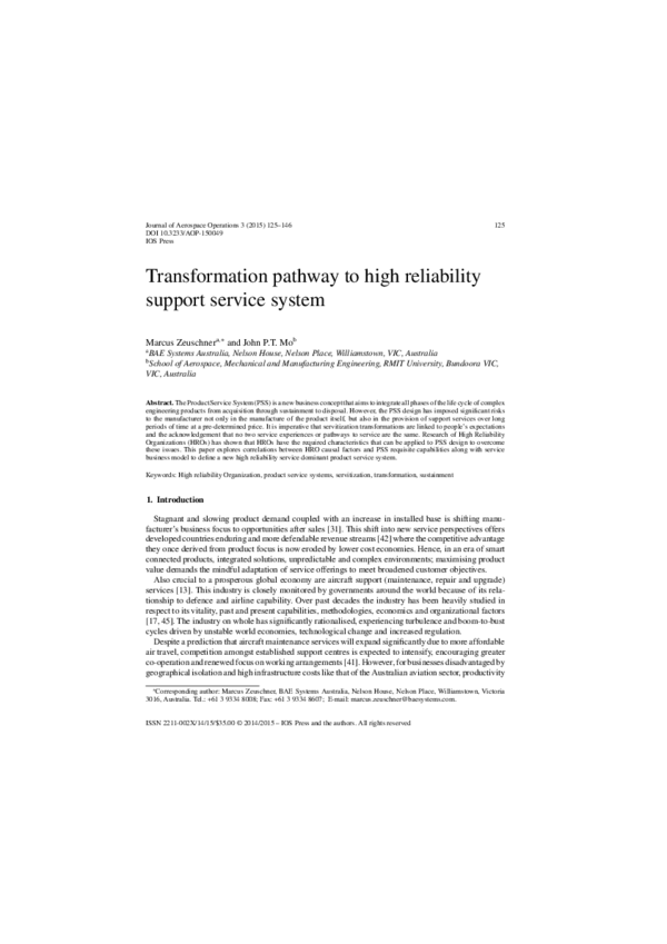 (PDF) Transformation pathway to high reliability support service system