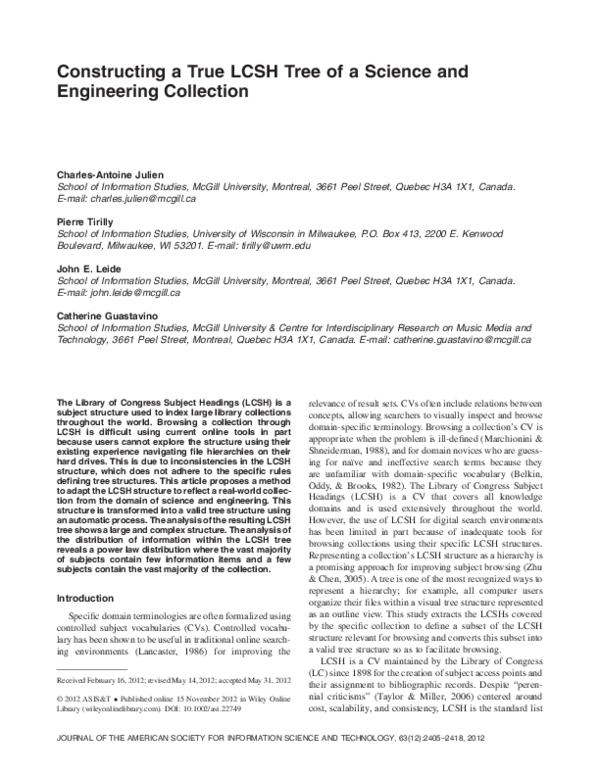 (PDF) Constructing a true LCSH tree of a science and engineering collection