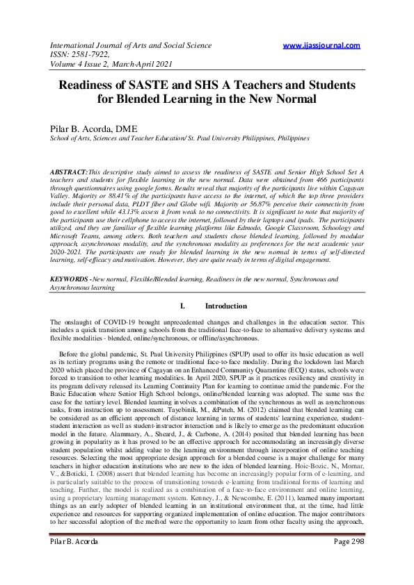 (PDF) Readiness of SASTE and SHS A Teachers and Students for Blended ...