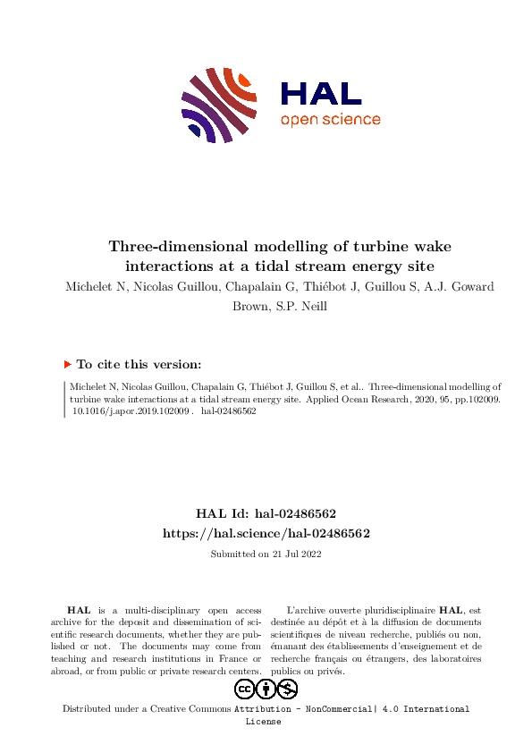 (PDF) Three-dimensional modelling of turbine wake interactions at a ...