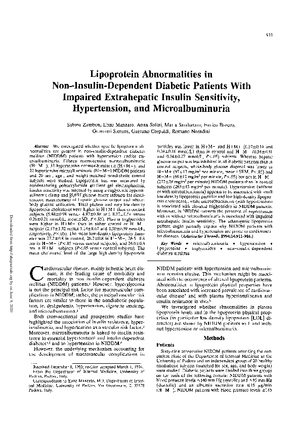 (PDF) Lipoprotein abnormalities in non insulin dependent diabetes ...
