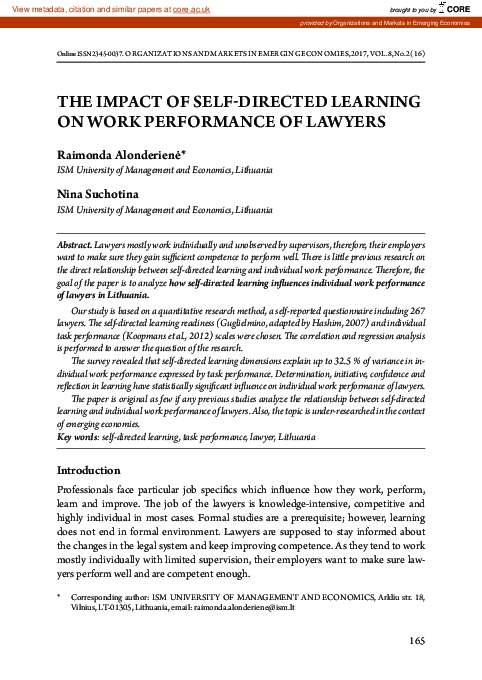 (PDF) The Impact of Self-directed Learning on Work Performance of Lawyers