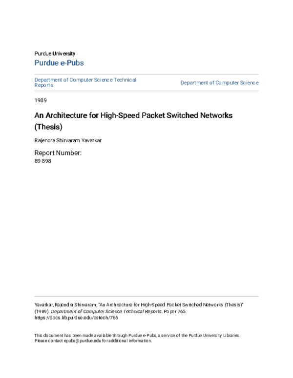 (PDF) An Architecture for High-Speed Packet Switched Networks (Thesis)