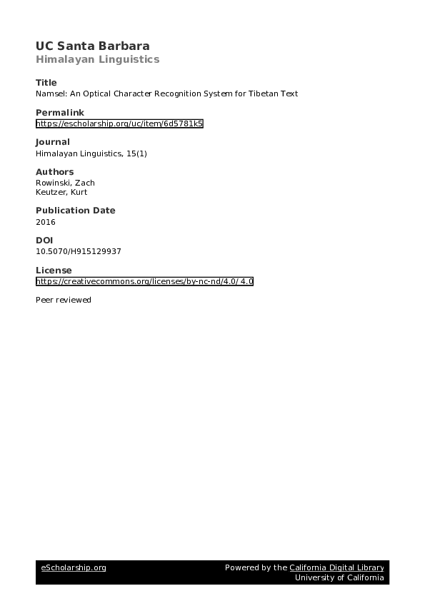 (PDF) Namsel: An Optical Character Recognition System for Tibetan Text