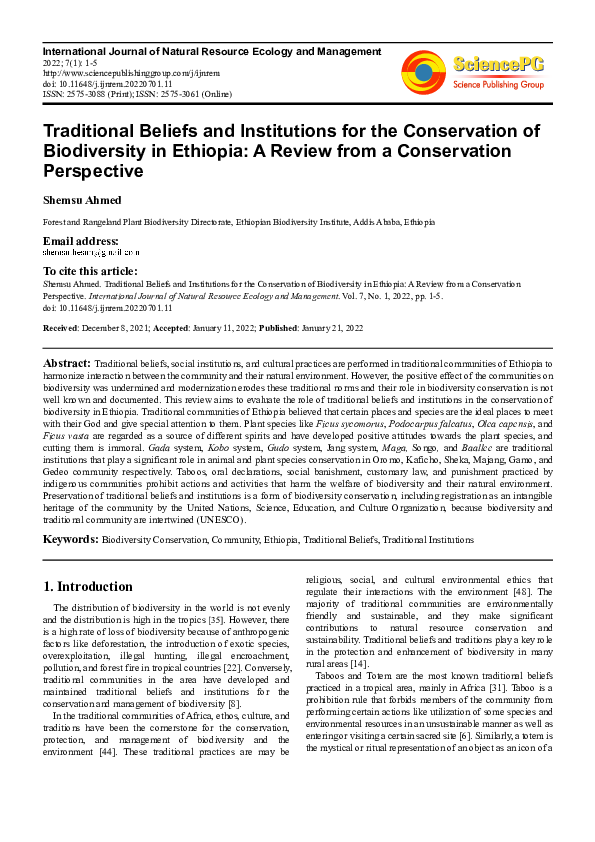 (PDF) Traditional Beliefs and Institutions for the Conservation of ...
