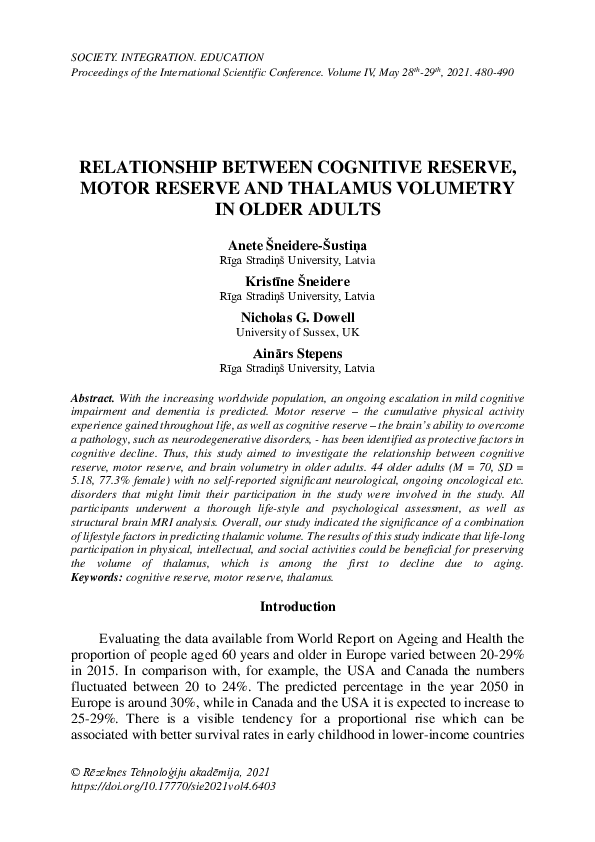 (PDF) Relationship Between Cognitive Reserve, Motor Reserve and ...