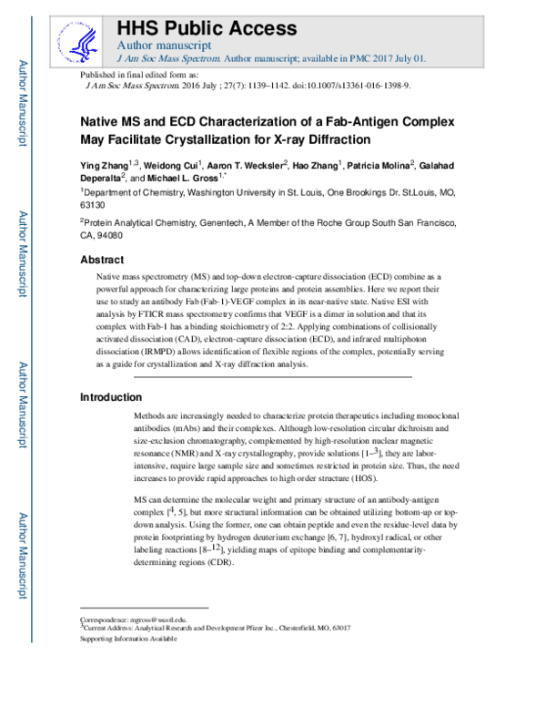 (PDF) Native MS and ECD Characterization of a Fab–Antigen Complex May ...