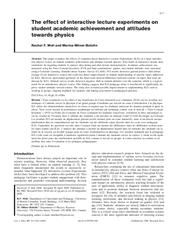 (PDF) The effect of interactive lecture experiments on student academic ...