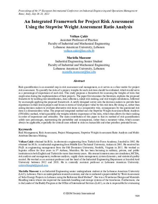 (PDF) An Integrated Framework for Project Risk Assessment Using the ...