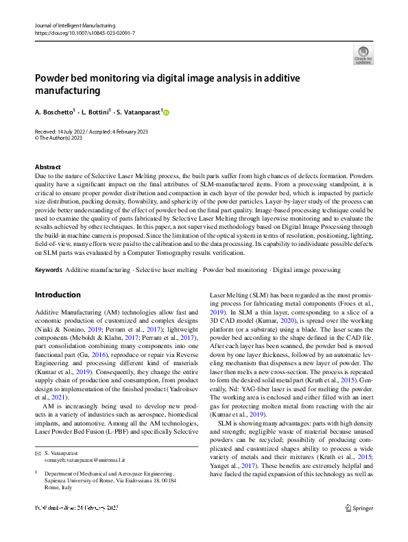 (PDF) Powder bed monitoring via digital image analysis in additive ...