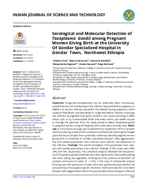 (PDF) Serological and Molecular Detection of Toxoplasma Gondii among ...