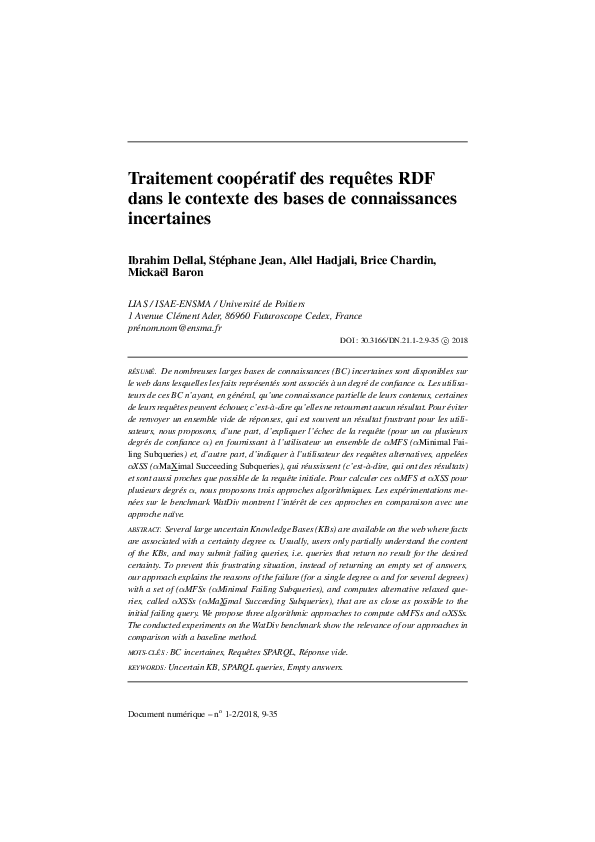 (PDF) Traitement coopératif des requêtes RDF dans le contexte des bases ...