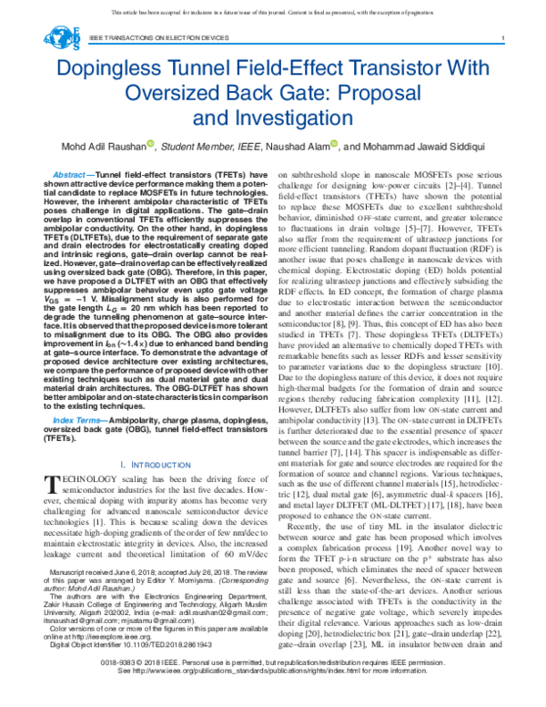 (PDF) Dopingless Tunnel FieldEffect Transistor With Oversized Back