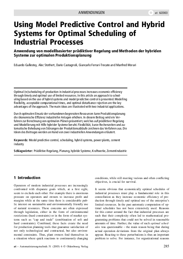 (PDF) Using model predictive control and hybrid systems for optimal ...