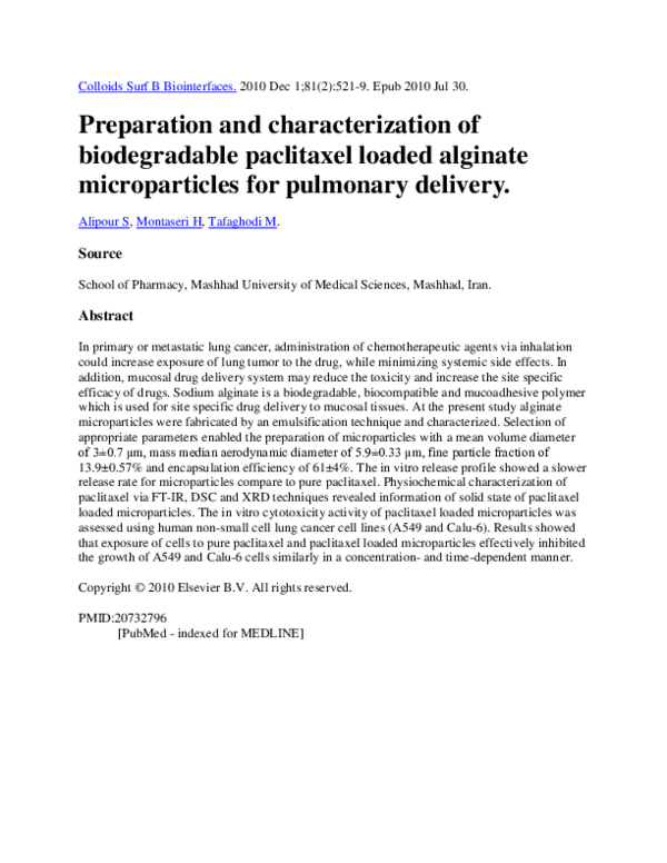 (PDF) Preparation and characterization of biodegradable paclitaxel ...