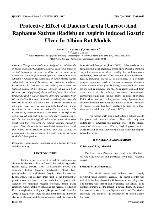 (PDF) Protective Effect of Daucus Carota (Carrot) And Raphanus Sativus (Radish) on Aspirin