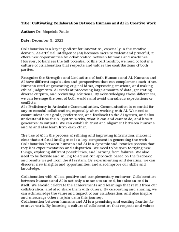 (PDF) Title: Cultivating Collaboration Between Humans and AI in ...