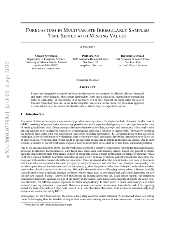 (PDF) Forecasting in multivariate irregularly sampled time series with ...