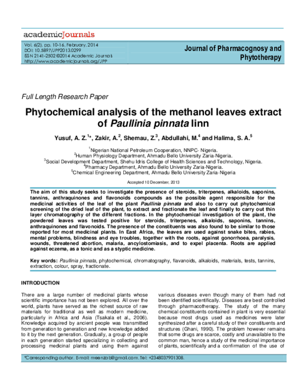 (PDF) Phytochemical analysis of the methanol leaves extract of ...