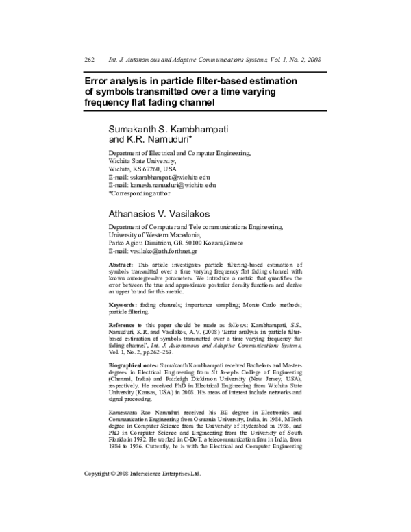 (PDF) Error analysis in particle filter-based estimation of symbols ...