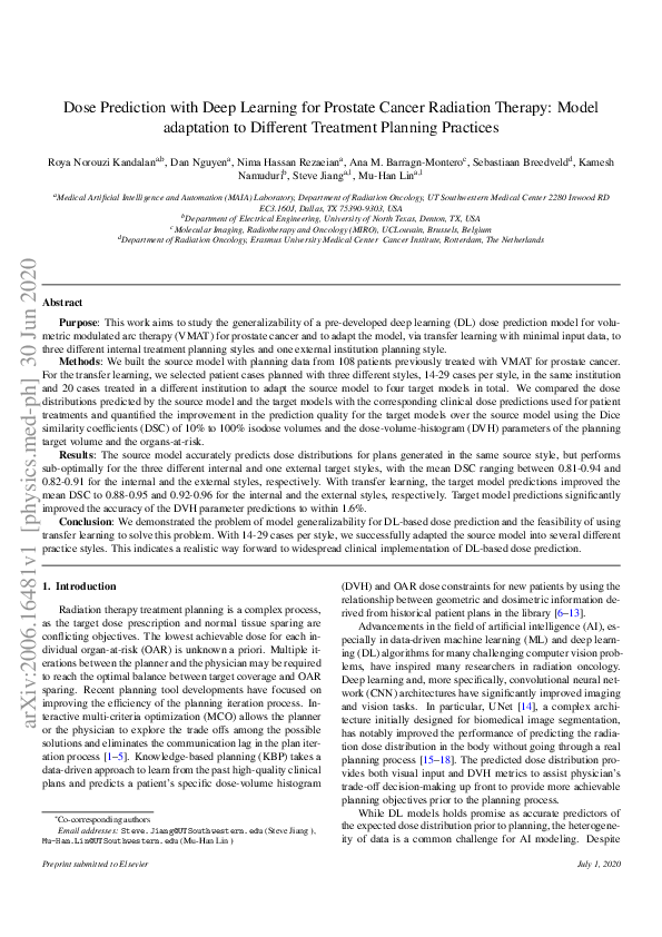 (PDF) Dose Prediction with Deep Learning for Prostate Cancer Radiation ...