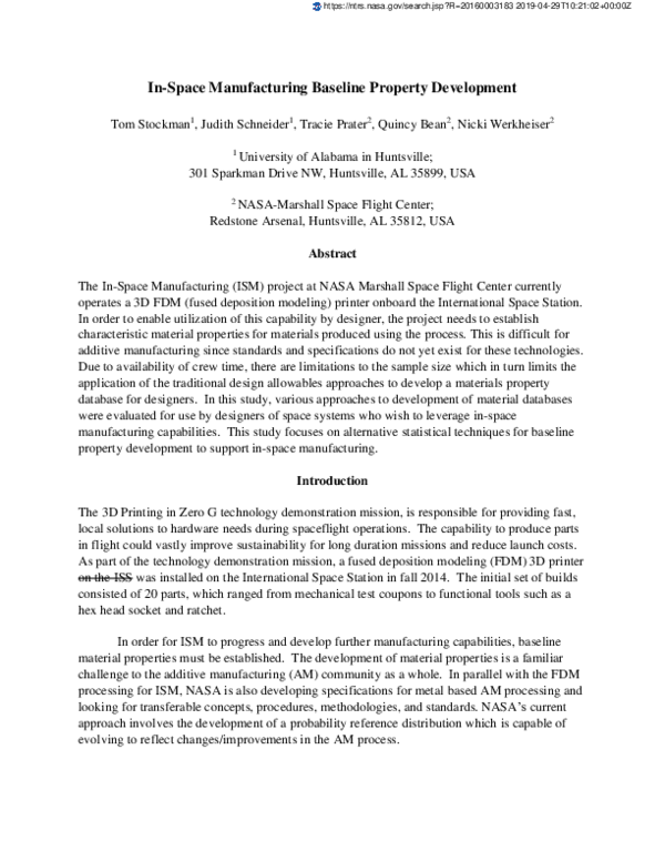 (PDF) IN-Space Manufacturing Baseline Property Development