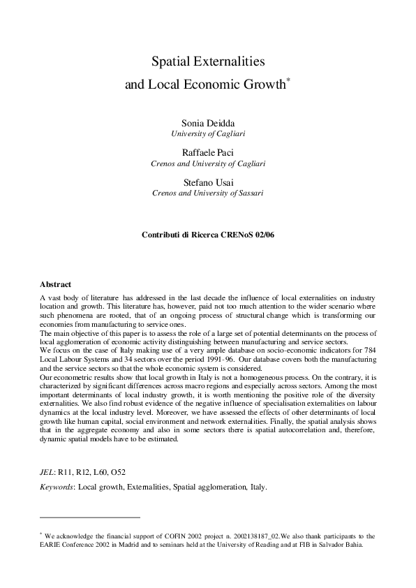 (PDF) Spatial Externalities and Local Economic Growth