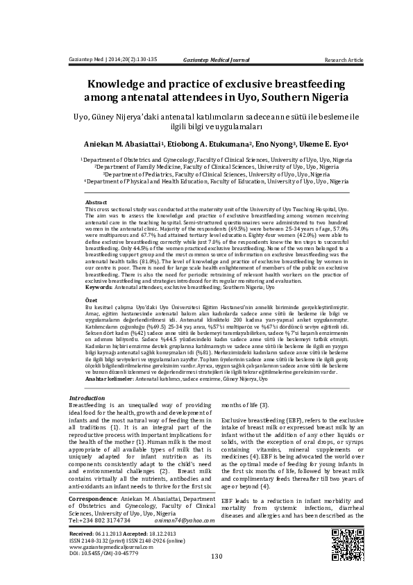 (PDF) Knowledge and practice of exclusive breastfeeding among antenatal ...