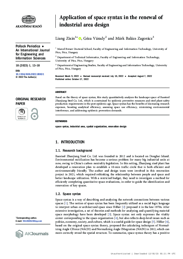 (PDF) Application of space syntax in the renewal of industrial area design