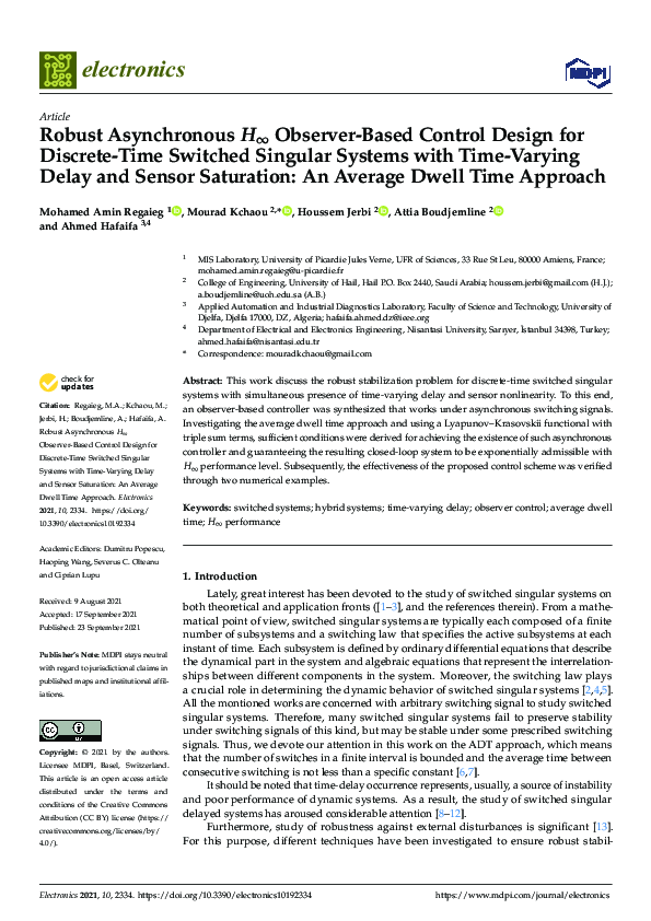(PDF) Robust Asynchronous H∞ Observer-Based Control Design for Discrete ...