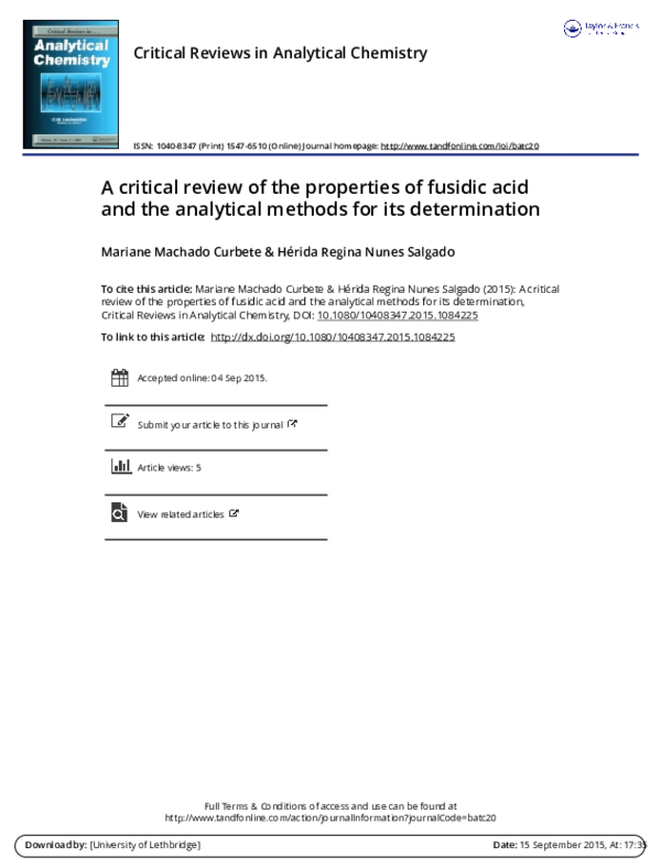 (PDF) A Critical Review of the Properties of Fusidic Acid and ...