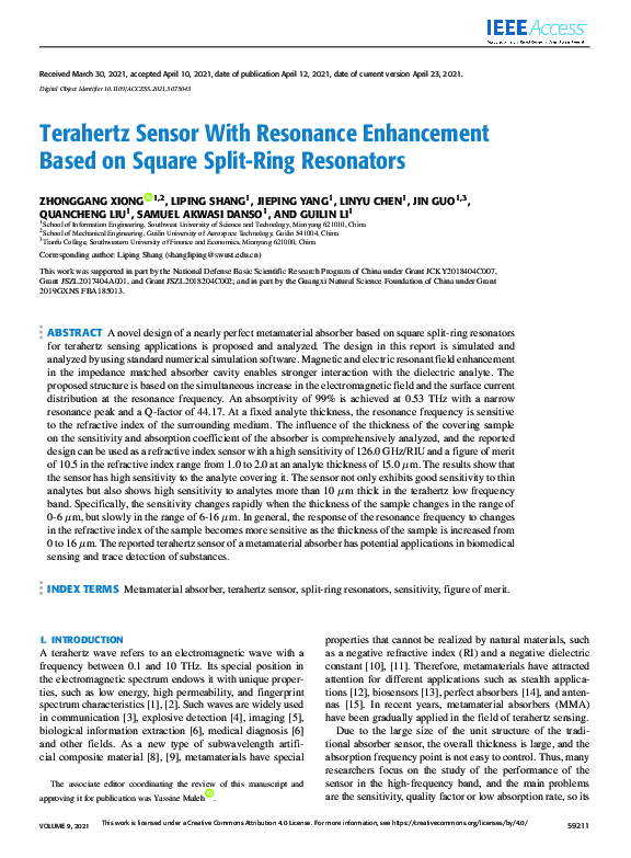 (PDF) Terahertz Sensor With Resonance Enhancement Based on Square Split ...