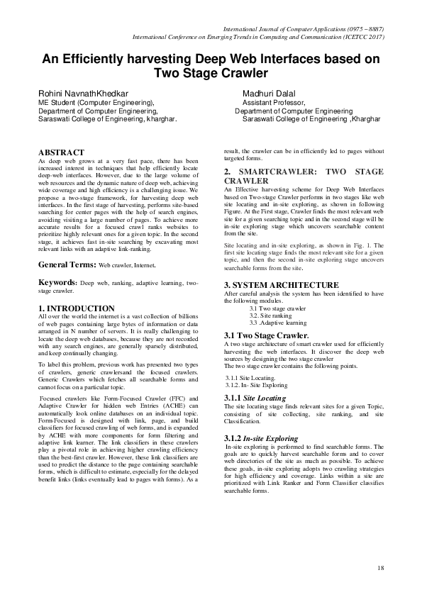 (PDF) An Efficiently harvesting Deep Web Interfaces based on Two Stage ...