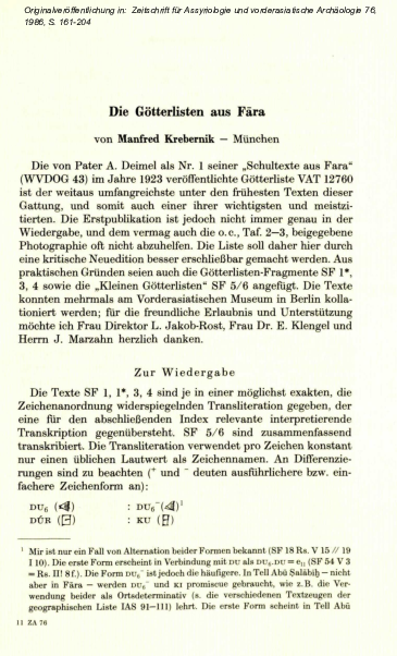 (PDF) Die Götterlisten aus Fara