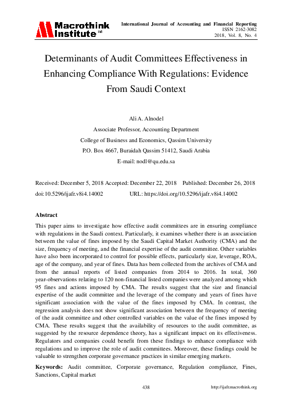 (PDF) Determinants of Audit Committees Effectiveness in Enhancing ...