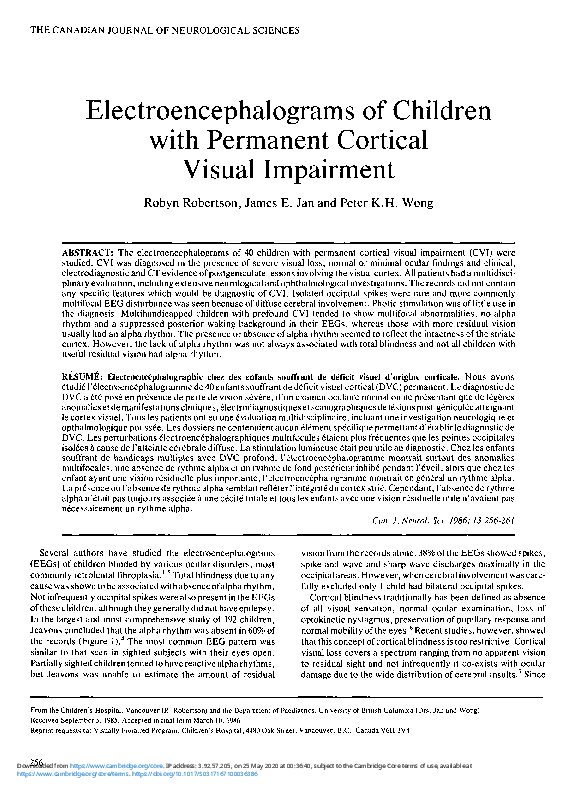 (PDF) Electroencephalograms of Children with Permanent Cortical Visual ...
