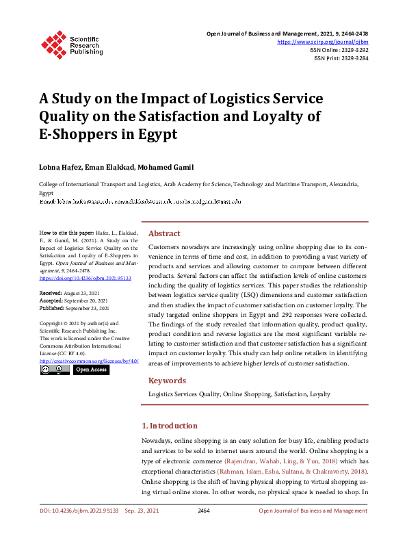 (PDF) A Study on the Impact of Logistics Service Quality on the ...