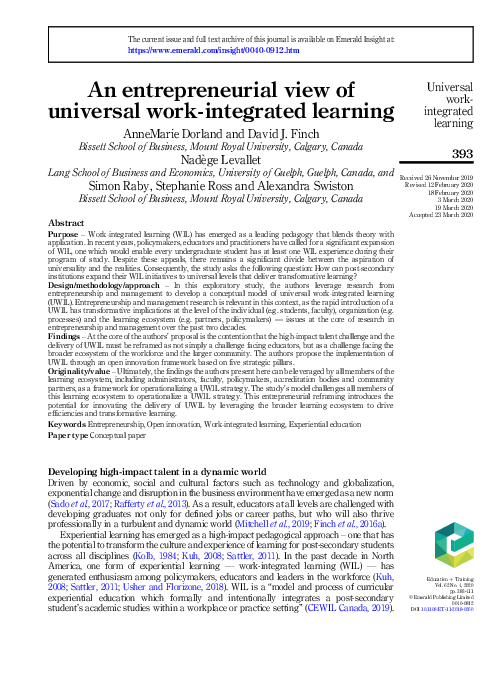 (PDF) An entrepreneurial view of universal work-integrated learning