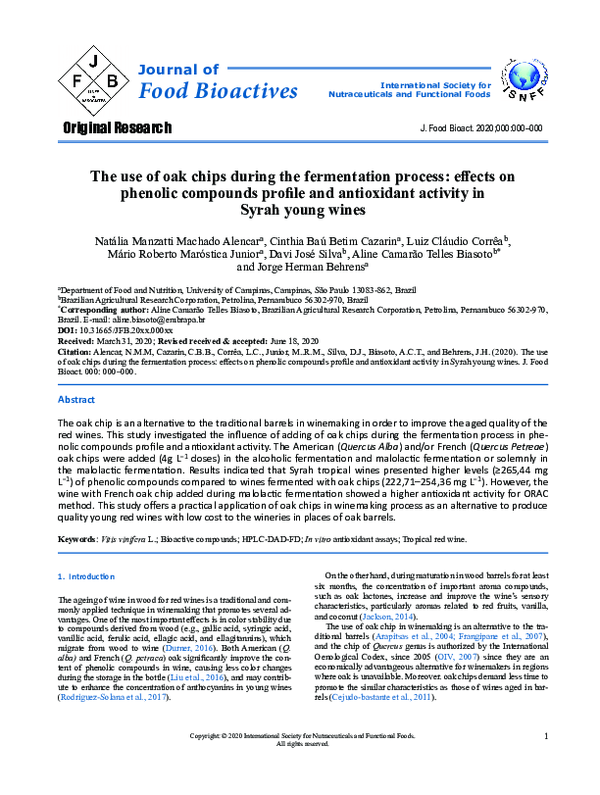 (PDF) The use of oak chips during the fermentation process: effects on ...