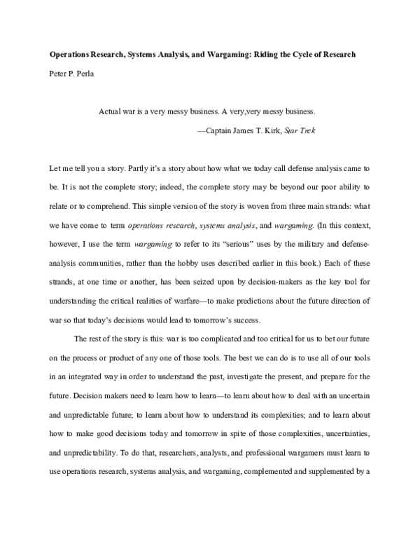 (DOC) Operations Research, Systems Analysis, and Wargaming: Riding the ...