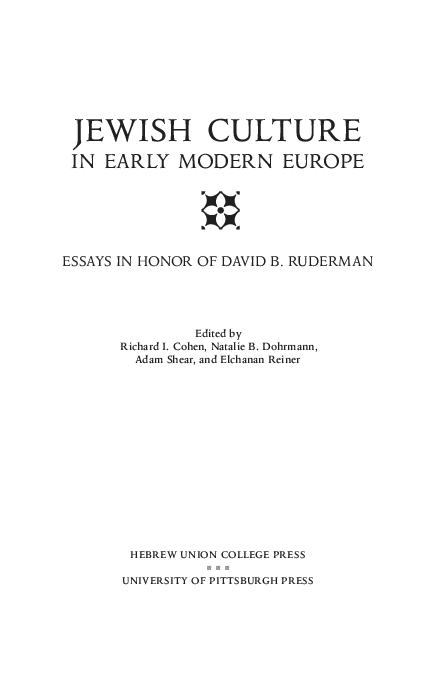 (PDF) *Jewish Culture in Early Modern Europe: Essays in Honor of David ...