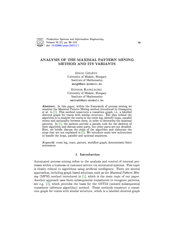 (PDF) Analysis of the Maximal Pattern Mining method and its variants