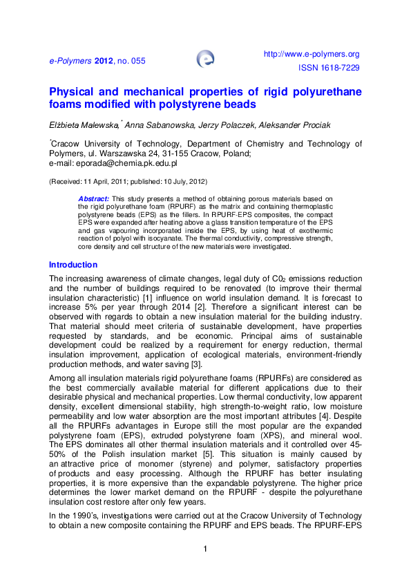 (PDF) Physical and mechanical properties of rigid polyurethane foams ...