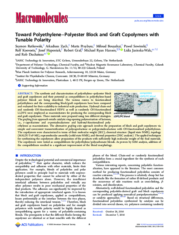 (PDF) Toward Polyethylene–Polyester Block and Graft Copolymers with ...
