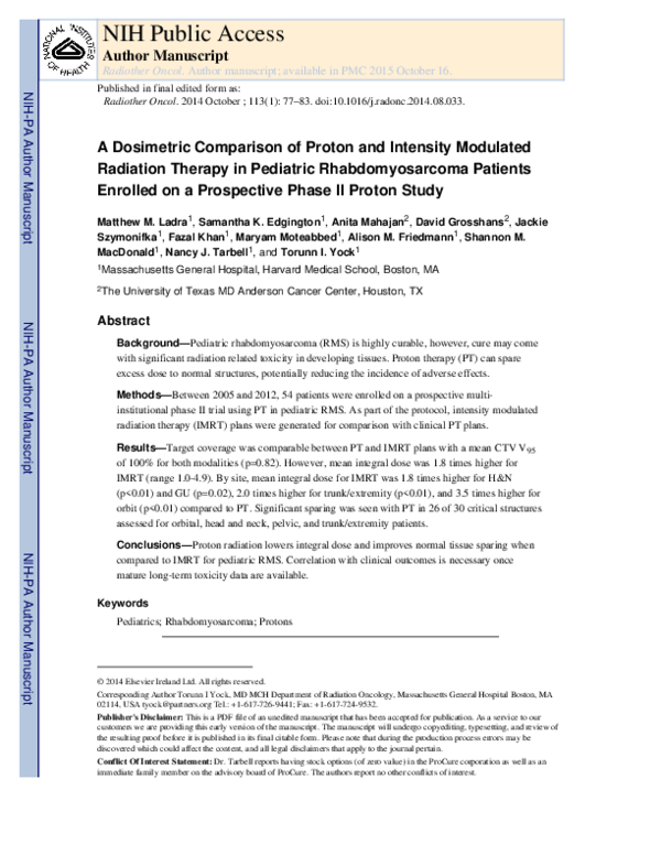 (PDF) A dosimetric comparison of proton and intensity modulated ...
