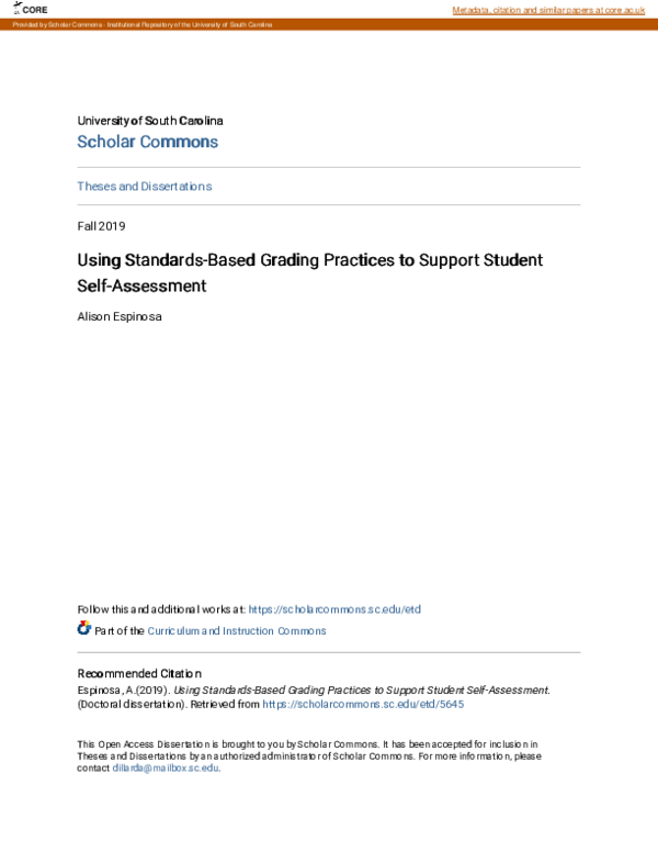 (PDF) Using Standards-Based Grading Practices to Support Student Self ...
