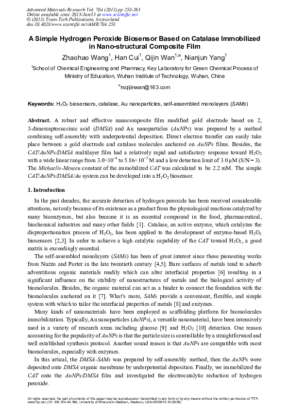 (PDF) A Simple Hydrogen Peroxide Biosensor Based on Catalase ...